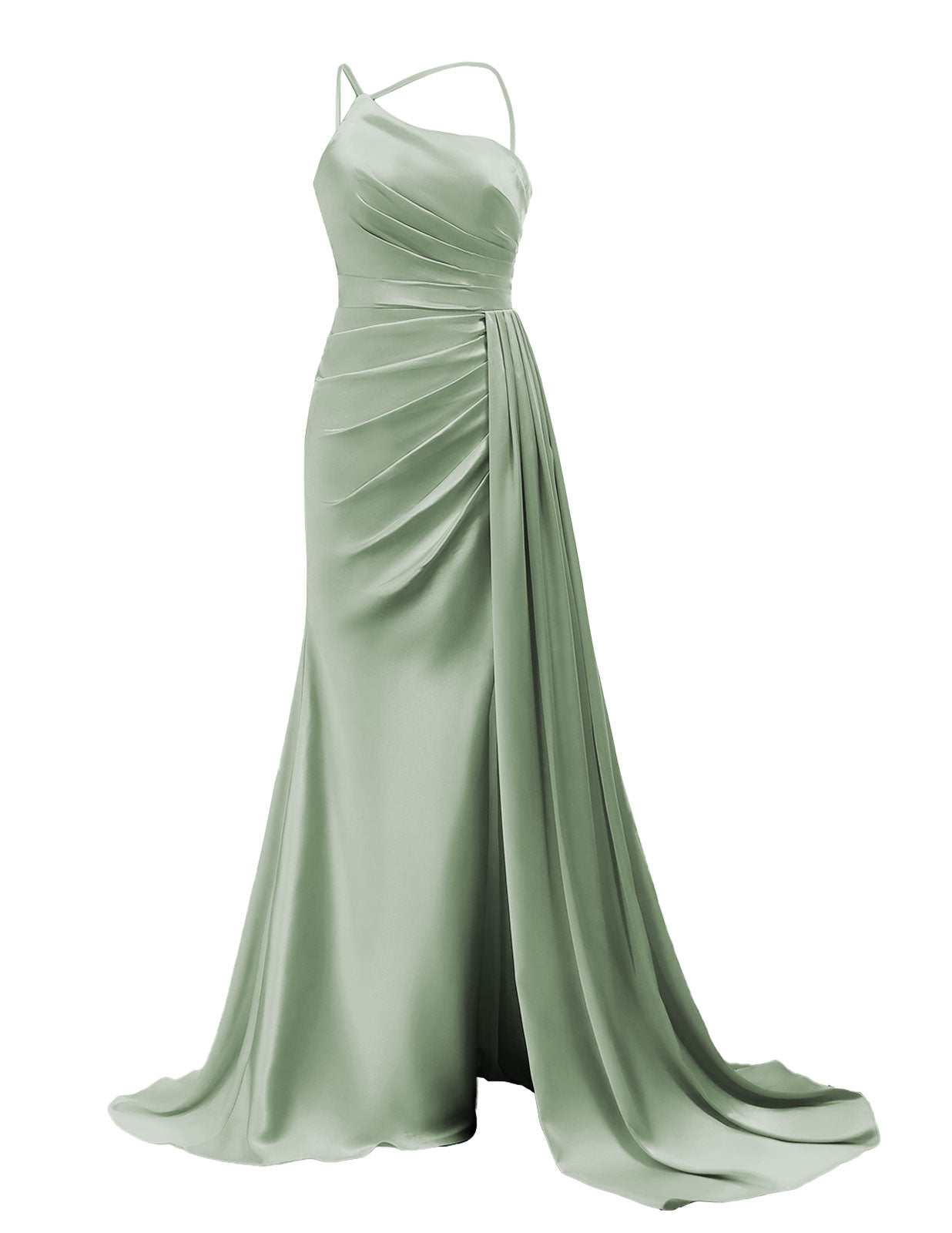 One Shoulder Prom Dresses 2025 Satin Mermaid Ruched Bridesmaid Dress with Side Train
