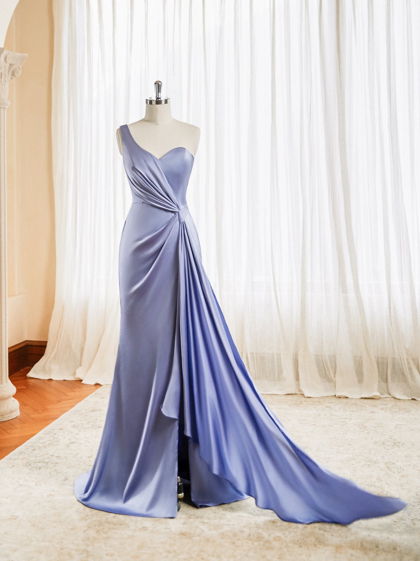 One Shoulder Bridesmaid Dresses Mermaid Satin Prom Dress 2025 Long Ruched Bodycon Evening Party Gowns with Slit