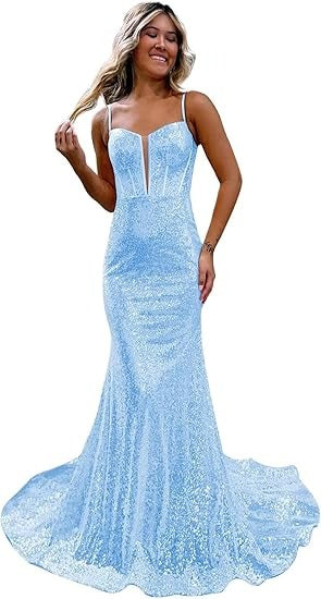 Women's Sequins Prom Dresses Long Mermaid Sexy Spaghetti Straps Formal Evening Ball Gowns 2025