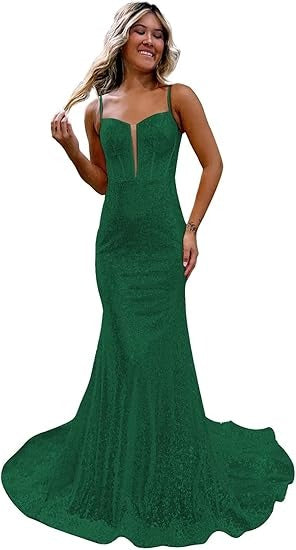 Women's Sequins Prom Dresses Long Mermaid Sexy Spaghetti Straps Formal Evening Ball Gowns 2025