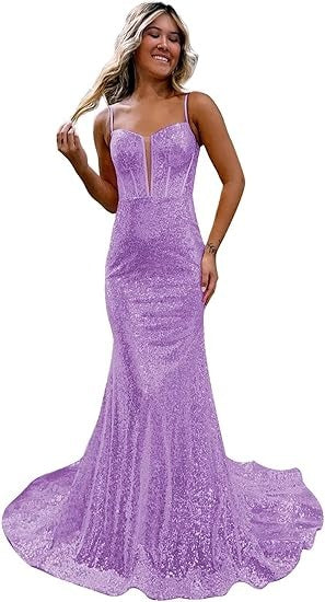 Women's Sequins Prom Dresses Long Mermaid Sexy Spaghetti Straps Formal Evening Ball Gowns 2025
