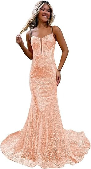 Women's Sequins Prom Dresses Long Mermaid Sexy Spaghetti Straps Formal Evening Ball Gowns 2025